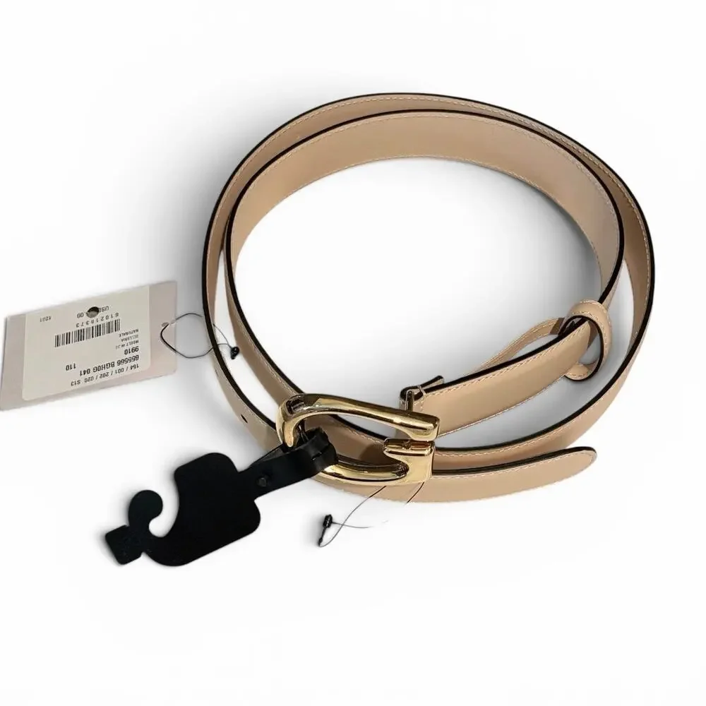 Gucci Natural Vachetta Leather Gold G Buckle Thin Belt Size 110 NWT Authentic